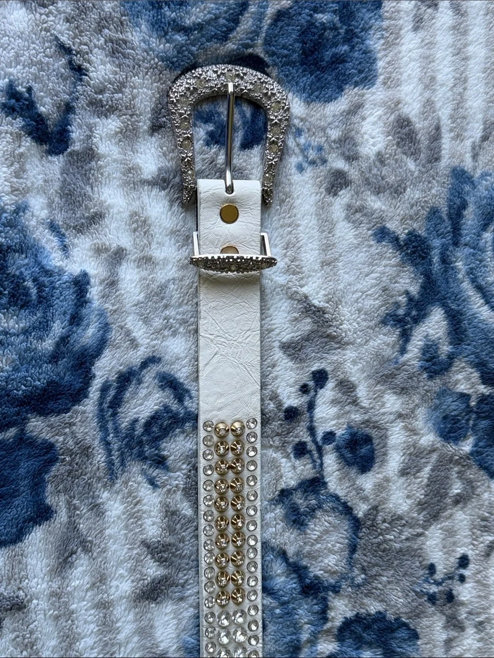 Vintage B.B. Simon Crystal-Embellished White Women's Belt with Gold Accents